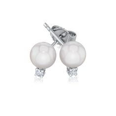 From MIKIMOTO, 6-6.5mm Akoya cultured pearls and diamonds, set in 18k white gold. Style#: PES603DW Classic White Gold Pearl Earrings, Classic Silver Platinum Pearl Earrings, Diamond White Akoya Pearl Earrings With Diamond Accents, Akoya Pearl Earrings With Diamond Accents In Diamond White, Elegant Silver Platinum Pearl Earrings, Pearl White Diamond Earrings With Diamond Accents, White Gold Earrings With Diamond Accents And Pearl, Luxury Pearl Diamond White Earrings, Luxury Pearl Diamond Earrings In Diamond White