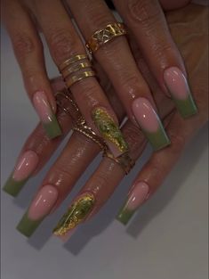 Olive Nails, Gold Acrylic Nails, Green Acrylic Nails, Edgy Nails, French Acrylic Nails, Short Square Acrylic Nails, Classy Acrylic Nails, Long Acrylic Nails Coffin, Unique Acrylic Nails