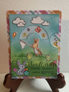 some bunny loves spring card on a stand