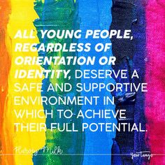 a colorful painting with the words, all young people regardless of identity or identity serve a safe and supportive environment in which to achieve their full potential