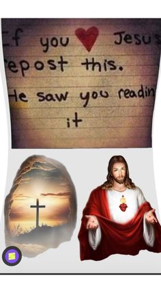 an image of jesus with the words if you repost this, he saw you reading it