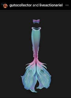 an image of a mermaid tail with pink and blue feathers on it's back