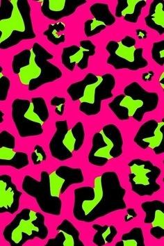 an animal print pattern with neon green and black spots on the top of pink background