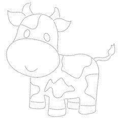 a cartoon cow is shown in the shape of a dotted line