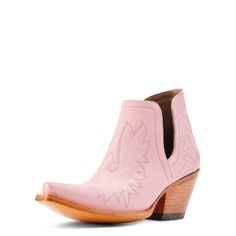 PRICES MAY VARY. ATS lightweight forked shank for enhanced support Non-removable comfort insole Goodyear leather welt construction Cutout side design detail for easy slip-on entry Cowgirl Princess, Western Embroidery, Side Design, New West, Western Booties, Veg Tan Leather, Western Boot, 5 Inch Heels, Powder Pink