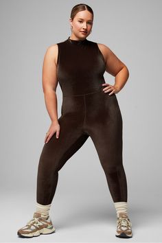 Velour Mock-Neck 7/8 Jumpsuit Fabletics Cacao female Activewear >> Womens >> One-Pieces plus Lauren Butler, Velour Jumpsuit, Female Activewear, Active Wear For Women, Mock Neck, Plus Size Fashion, High Performance, Perfect Fit, Jumpsuit