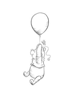 a drawing of an elephant flying with a balloon in the air above its back legs