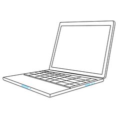 a laptop computer sitting on top of a white surface with a blank screen in front of it