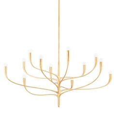 a gold chandelier with six lights hanging from the ceiling