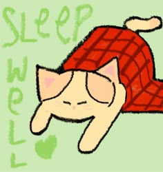 a drawing of a cat wearing a red hat and sleeping on it's back