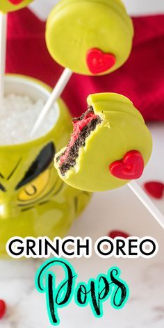 the grinch oreo pops are made with candy and marshmallows