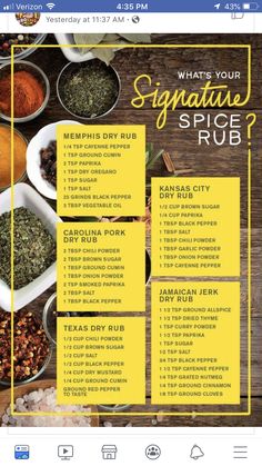 the facebook page for what's your signature spice rub?, which features several different types