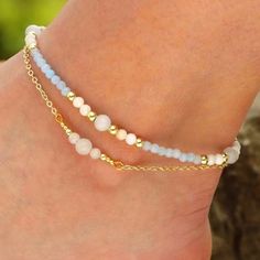 Layered Ankle Bracelets For Women Dainty 18k Gold Plated Anklet Minimalist Summer Beach Heart Ankle Bracelet Beaded Blue, White, Gray Foot Chain Jewelry 8.5" New In Box And Packaging. Opened For Photos Only Please See Photographs As They Are Part Of The Description. Ankle Bracelets Boho, Heart Ankle Bracelet, Beach Heart, Foot Chain, Anklet Designs, Minimalist Summer, Bracelets Boho, Beach Bracelets, Jewelry Blue