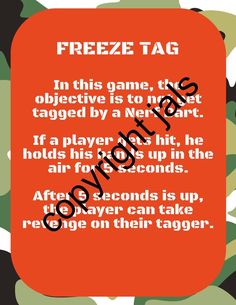 an orange and green camouflage background with the words freeze tag