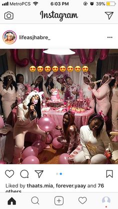 the instagrams are all pink and there is a woman sitting in front of her cake