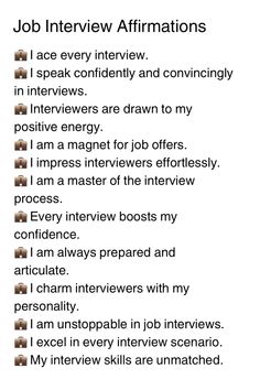 the job interview affirmations are written in black and white