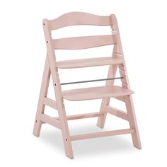 a pink wooden high chair on a white background