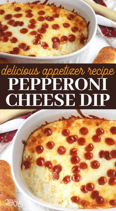 delicious appetizer recipe with pepperoni cheese dip in a casserole dish