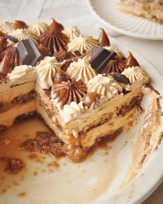 a piece of cake on a plate with the words, butter de leche tiramsu