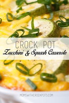 crock pot zucchini and squash casserole with green peppers on top