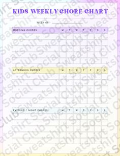 a printable worksheet for kids'weekly chore chart with the words