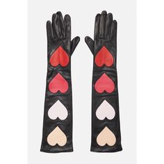 Heart Gloves, Long Black Gloves, Leather Applique, Lizzie Hearts, Gloves Long, Long Gloves, Black Gloves