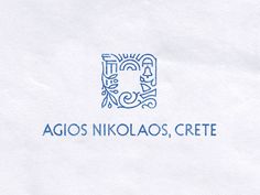 the logo for agios nikolaos cretee is shown in blue on white paper