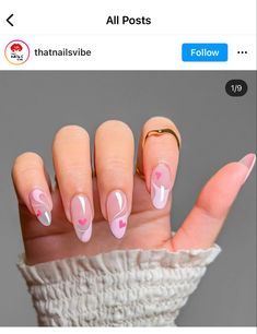 Heart Oval Nails, Almond Nails Inspo Aesthetic, Pink Blush Nails, Round Nail Ideas, Pastel Almond Nails, Heart French Tip, Clear Glitter Nails, Minimal Nails, Work Nails