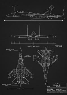 an airplane is shown in blueprint on a black background, and it's measurements are