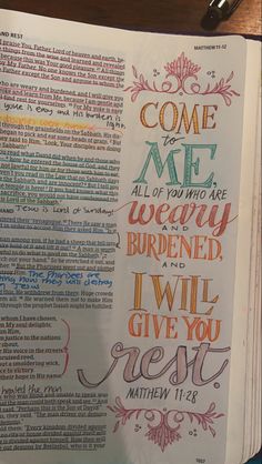 bible bible journal bible aesthetic bible art bible verse highlight Matthew 11 Bible Journaling, How To Annotate The Bible, Highlighted Bible Verses, Matthew 11:28, Romans 8 28 Wallpaper, Highlighting Bible, Annotated Bible