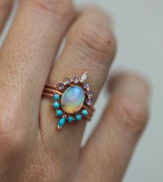 Opal Engagement Ring Set, Ocean Ring, Wedding Ring Sets Unique, Opal Engagement, Engagement Rings Opal, Wedding Rings Unique, Cool Ideas, Engagement Ring Set, Moda Vintage