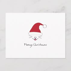 a white card with a red santa hat on top of it that says merry christmas