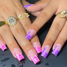 Purple Croc Nails, Purple And Pink Nails Design, Pink And Purple Nails Designs, Pink And Purple Nails, Croc Nails, Purple And Pink Nails, Acrylic Dip Nails, Butterfly Nails, Graduation Nails