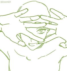 a drawing of a man with his hands on his face