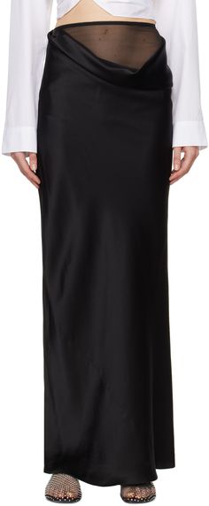 Silk satin skirt. · Draped construction · High-rise · Sheer silk crepe underlay at waist · Zip closure at side seam Supplier color: Black Skirt Draping, Maxi Skirt Style, Silk Maxi Skirt, High Rise Skirt, Christopher Esber, Satin Skirt, Silk Skirt, Silk Crepe, Black Silk