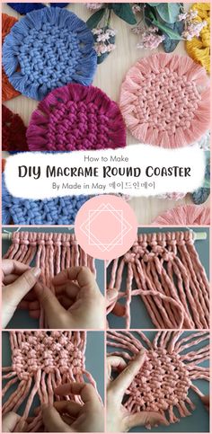 how to make macrame round coasters with crochet and yarn by made in may