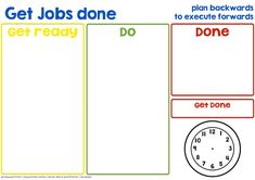 a printable worksheet with the words get jobs done and an image of a clock