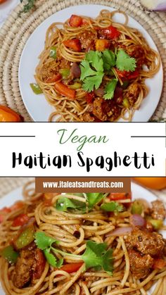 vegan spaghetti with meat and vegetables on a plate