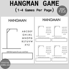 the hangman game is shown in black and white