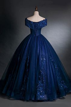 Blue Tulle Lace Long A-Line Ball Gown Off the Shoulder Evening Party Dress Fitted Floor-length Princess Dress For Quinceanera, Royal Blue Ball Gown For Quinceanera During Prom Season, Blue Dresses For Wedding And Party Season, Blue Dress For Wedding Party Season, Blue Dress For Wedding And Party Season, Blue Gown For Quinceanera During Prom Season, Floor-length Fitted Princess Dress For Prom Season, Blue Tulle Princess Dress For Quinceanera, Tulle Ball Gown Princess Dress For Banquet