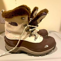 Very Lightly Used W Faux Fur Trim. Waterproof With Primaloft Insulated Waterproof Boots With Synthetic Material And Round Toe, The North Face Leather Boots With Round Toe, Casual The North Face Boots With Round Toe, Brown Synthetic Waterproof Boots With Round Toe, Casual Round Toe Boots By The North Face, Brown Synthetic Waterproof Boots, The North Face Waterproof Round Toe Boots, Waterproof Round Toe Boots By The North Face, The North Face Winter Outdoor Boots