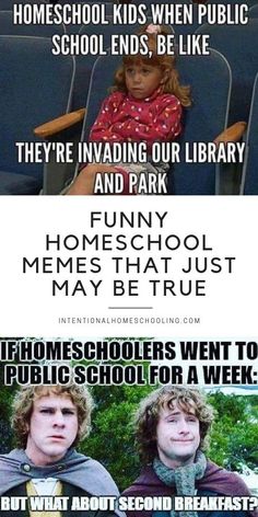 two kids sitting in chairs with the caption that reads, they're invading our library and park funny homeschoolers just may be true to public school for a week