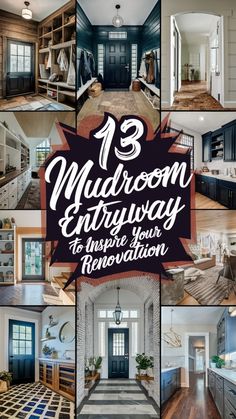 a collage of photos with the words, 25 modern entryways to inspire your renovation