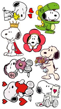 some cartoon characters with hearts and flowers