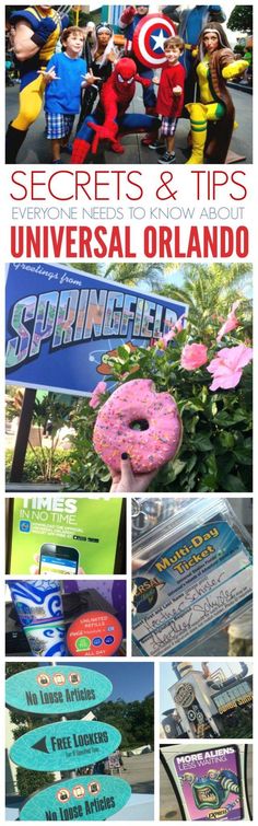 several different pictures with the words, secrets and tips universal orlando on it's side