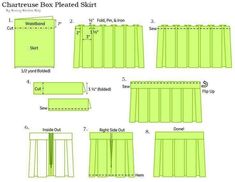 the instructions for how to make a box pleated skirt with an attached sashl