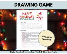 an image of a christmas game with lights on the background and text that reads happy holidays drawing game