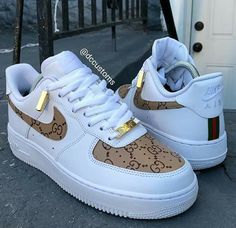 Gucci Custom, Gucci Print, Nike Brown, White Nike Shoes