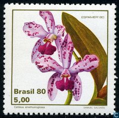 a postage stamp with an orchid on it