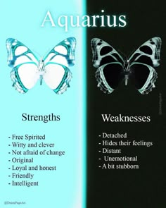 an aquarius butterfly with its wings spread out and the words,'strengths'below it